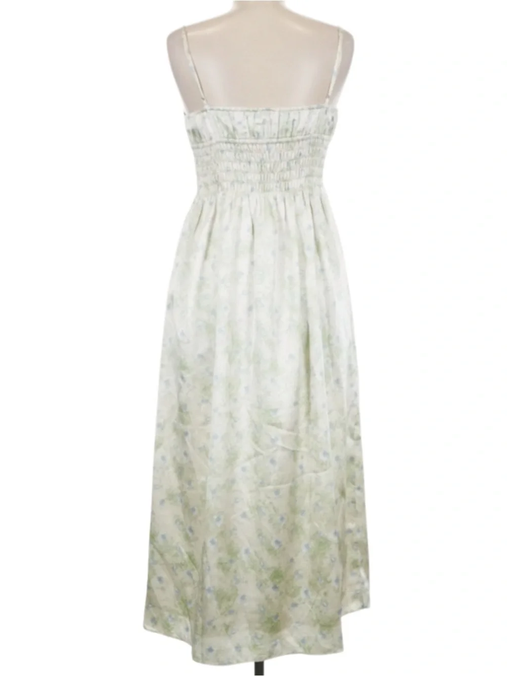 NWT ASTR the Label silky milkmaid smocked ditzy cream blue floral midi dress XS